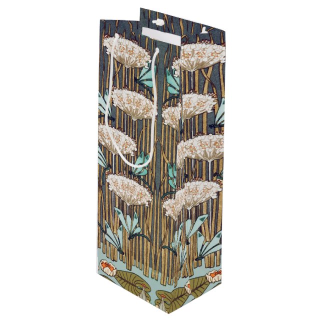 Dragonflies Water Lilies Marsh Art Nouveau Wine Gift Bag (Front Angled)