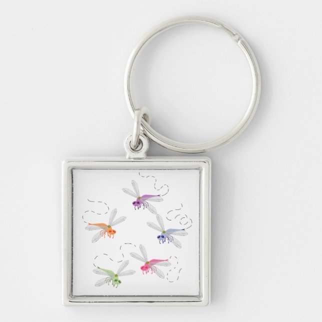 Dragonflies Whimsical Cartoon Art Key Ring (Front)