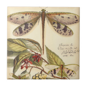 Dragonflies with Leaves and Fruit Ceramic Tile