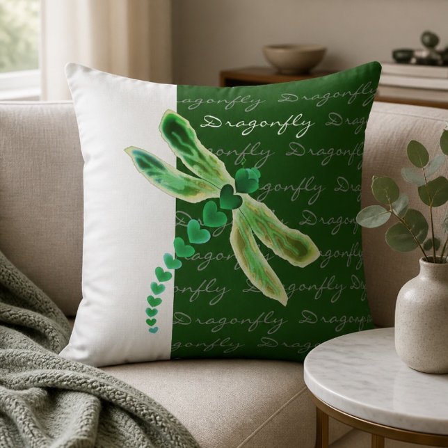 Dragonfly | 20"x20" Green & White Throw Pillow (Creator Uploaded)