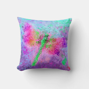Dragonfly Abstract Digital Art Pink Cushion