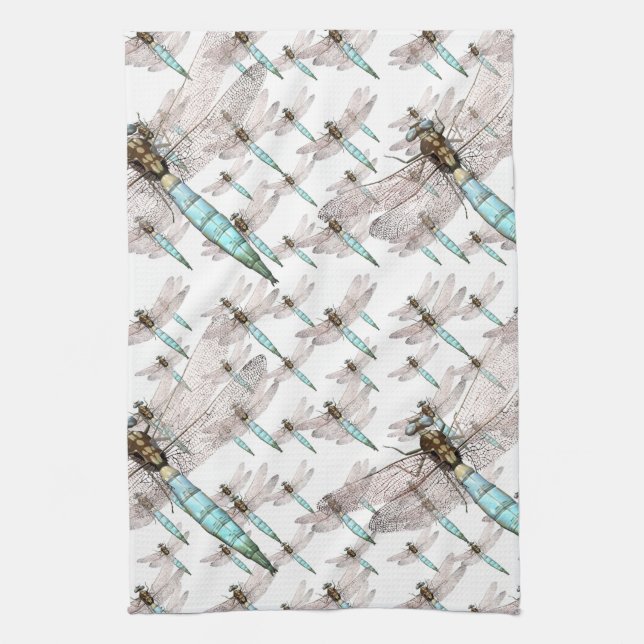 Dragonfly Air Force on White Tea Towel (Vertical)