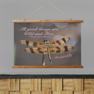 Dragonfly All Good Things are Wild and Free Quote Hanging Tapestry