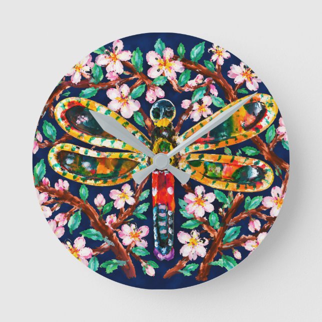 Dragonfly and Cherry Blossom  Round Clock (Front)