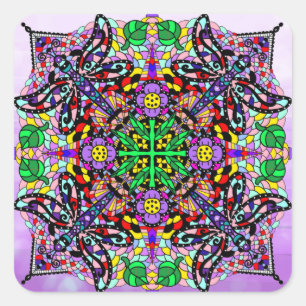 Dragonfly and Flower Mandala Colourful  Square Sticker