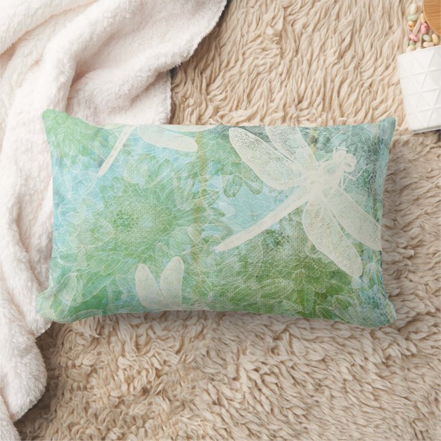 Dragonfly And Flower Pattern Lumbar Cushion (Blanket)