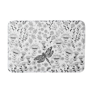 Dragonfly and flowers bath mat
