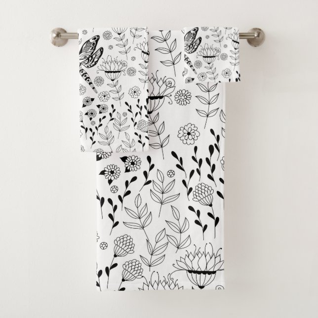 Dragonfly and flowers bath towel set (Insitu)