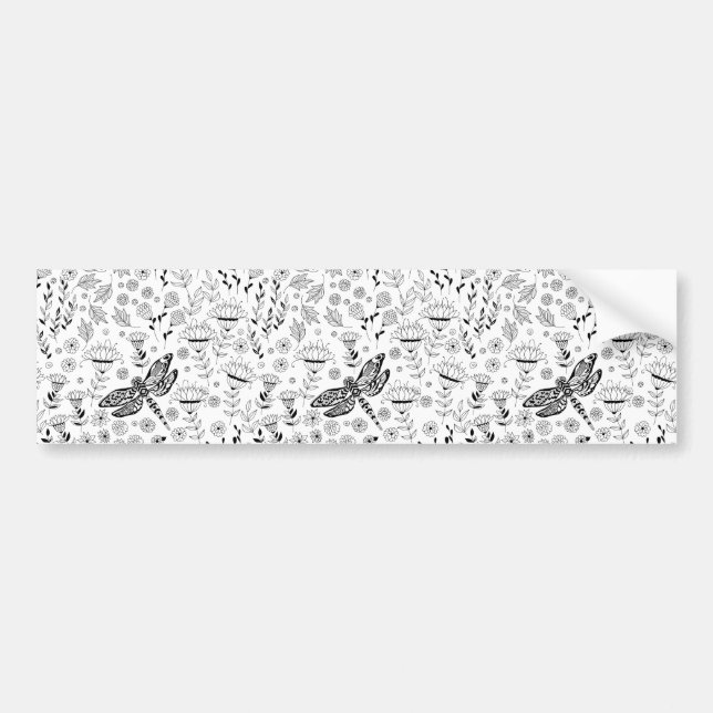 Dragonfly and flowers bumper sticker (Front)