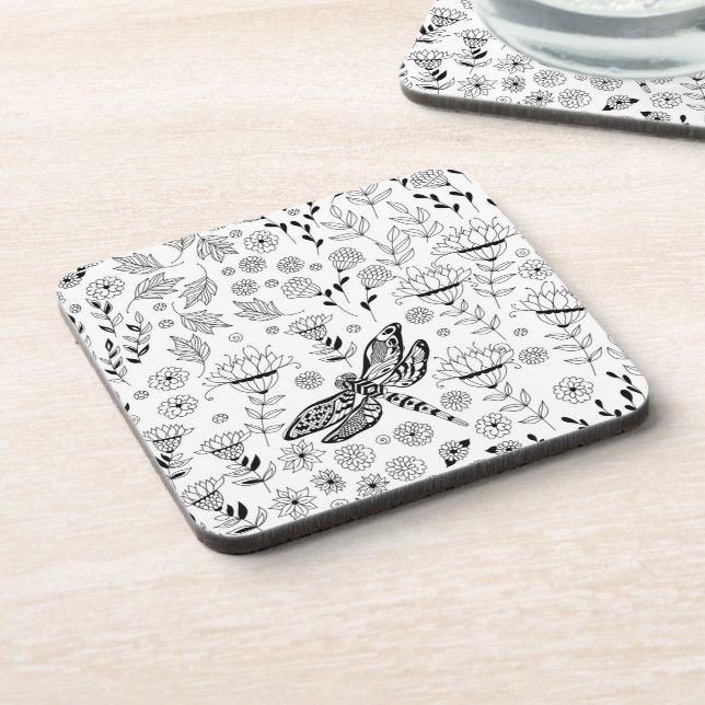 Dragonfly and flowers coaster (Left Side)