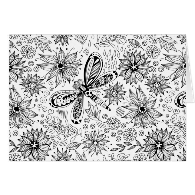 Dragonfly and flowers doodle (Front Horizontal)