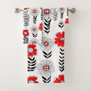 Dragonfly and flowers doodle bath towel set
