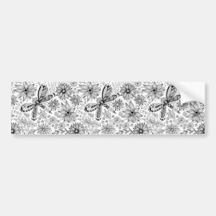 Dragonfly and flowers doodle bumper sticker