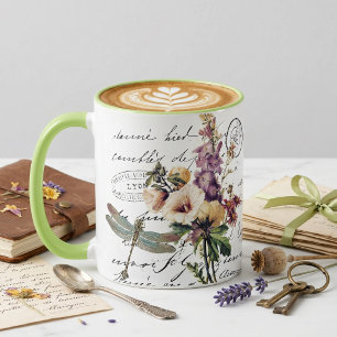 Dragonfly and flowers mug