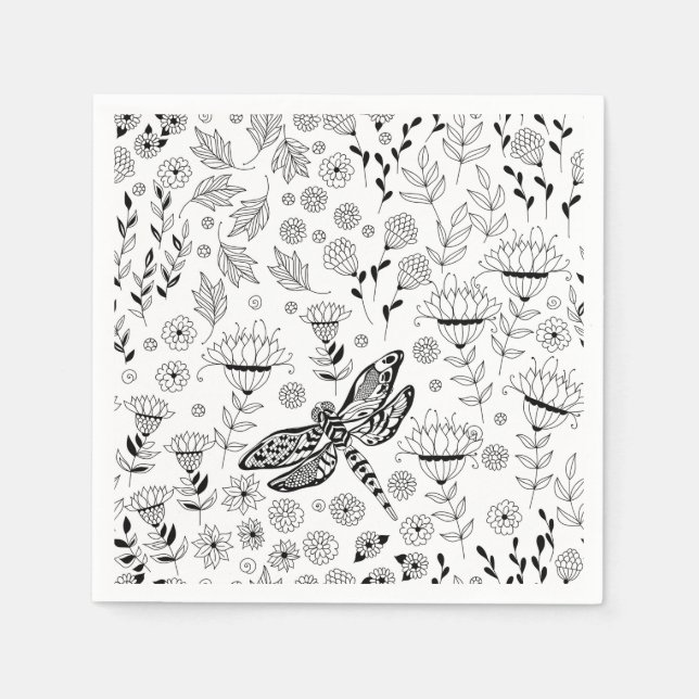 Dragonfly and flowers napkin (Front)