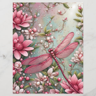 Dragonfly and Flowers Scrapbooking Paper