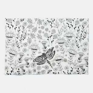 Dragonfly and flowers tea towel