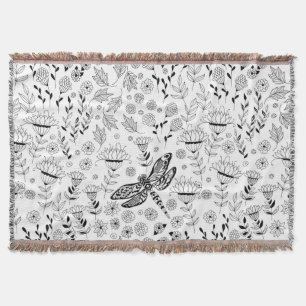 Dragonfly and flowers throw blanket