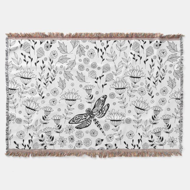 Dragonfly and flowers throw blanket (Front)