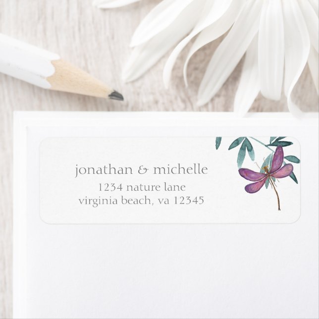 Dragonfly and Greenery Couple Wedding Address Return Address Label (Insitu)