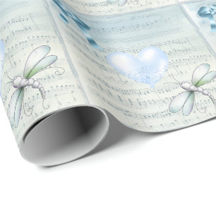 Dragonfly and Heart Balloon Wrapping Paper