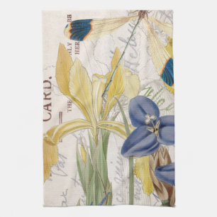 Dragonfly and Irises Tea Towel