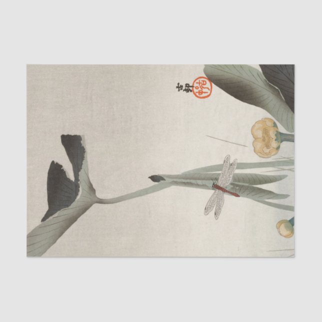 Dragonfly and Lotus, 1920 by Ohara Koson Tissue Paper (Front)