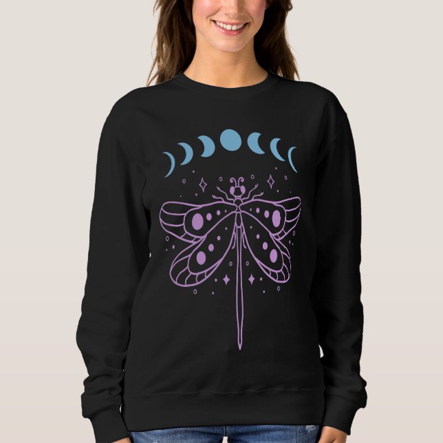 Dragonfly and Moon Phase New Age Witchy Tarot Wome Sweatshirt (Front)