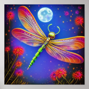 Dragonfly and moon   poster