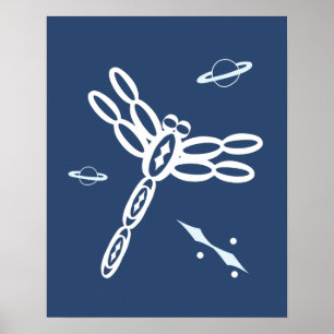 Dragonfly and Outer Space Rift blue and white Poster
