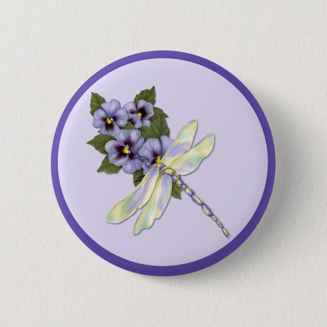 Dragonfly and Pansies 6 Cm Round Badge (Front)