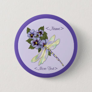 Dragonfly and Pansies 6 Cm Round Badge