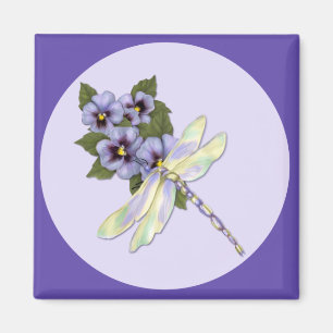 Dragonfly and Pansies Magnet