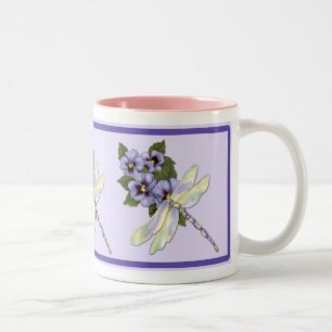 Dragonfly and Pansies Two-Tone Coffee Mug