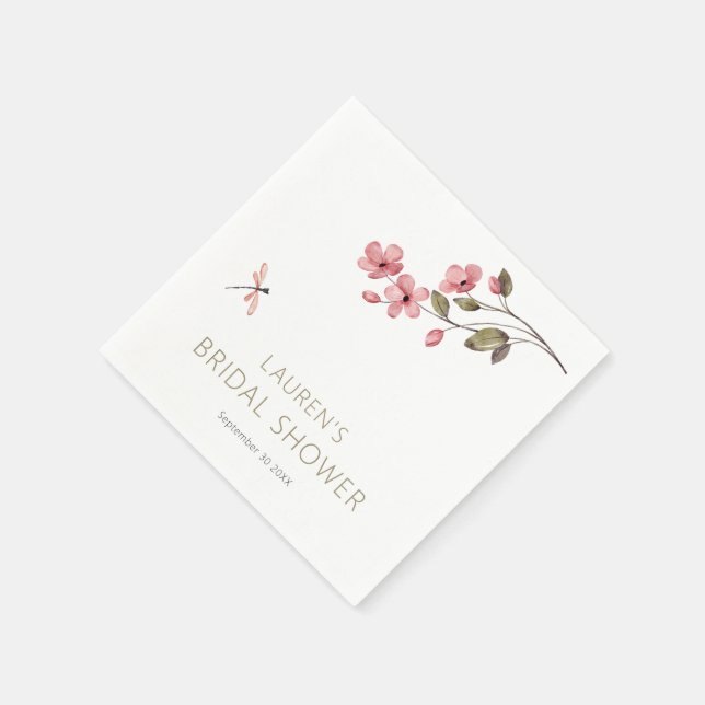 Dragonfly and Pink Blossom Bridal Shower Napkin (Corner)