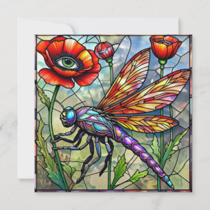 Dragonfly And Poppy Flower Surreal Garden Nature  Card