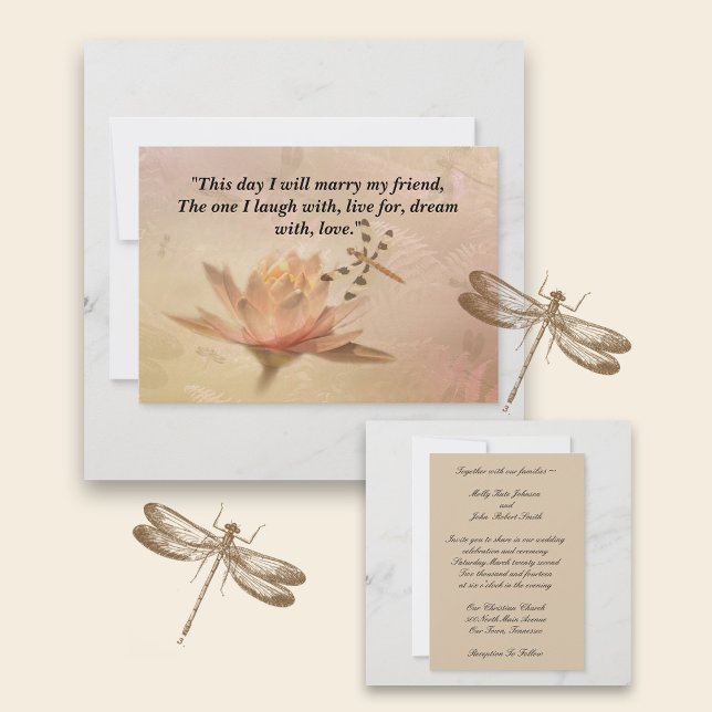 Dragonfly and Water Lily Wedding Invitation (Creator Uploaded)