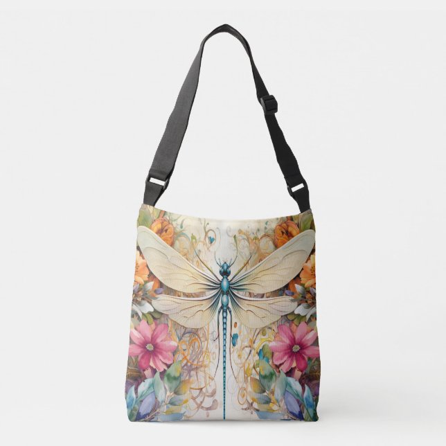 Dragonfly And Wildflowers Crossbody Bag (Front)