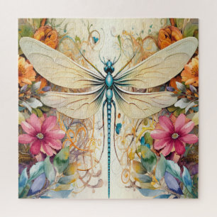 Dragonfly And Wildflowers Jigsaw Puzzle