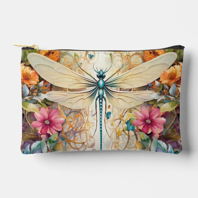 Dragonfly And Wildflowers Small Accessory Pouch (Front)