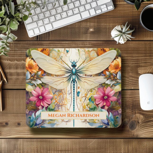 Dragonfly And Wildflowers With Name Mouse Pad (Creator Uploaded)