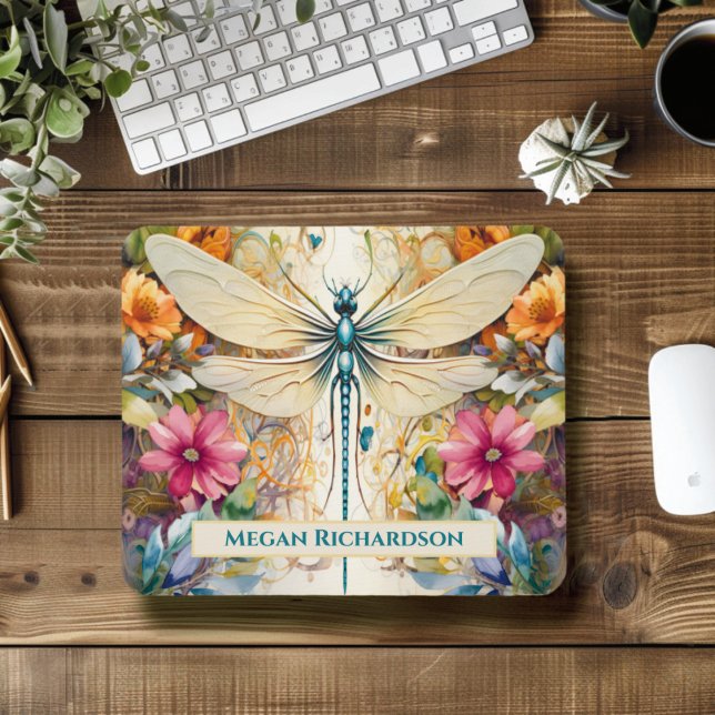 Dragonfly And Wildflowers With Name Mouse Pad (Creator Uploaded)