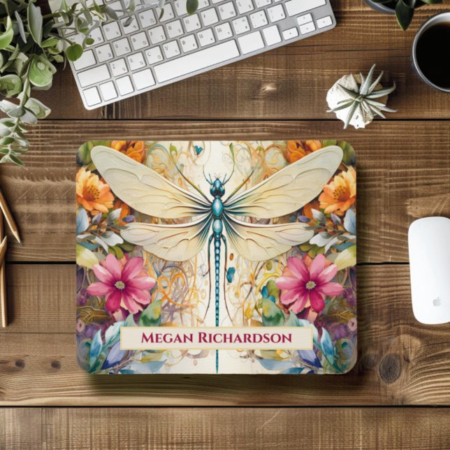 Dragonfly And Wildflowers With Name Mouse Pad (Creator Uploaded)