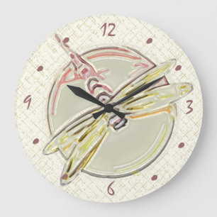 Dragonfly Art in Soft Pink Large Clock