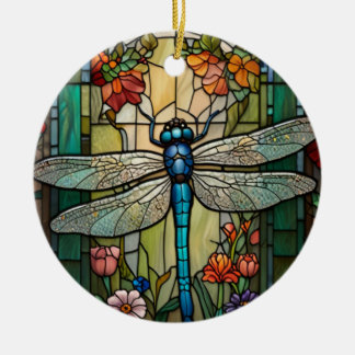 Dragonfly art painting botanical boho chic forest ceramic ornament