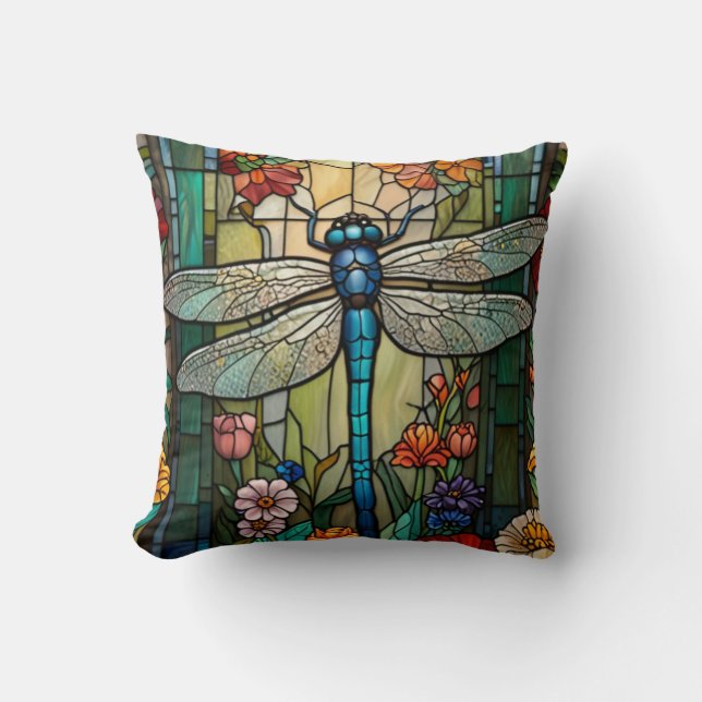 Dragonfly art painting botanical boho chic forest cushion (Front)