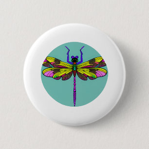 Dragonfly Beautiful, colourful, and ornate 6 Cm Round Badge