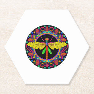 Dragonfly Beautiful, colourful, and ornate Paper Coaster