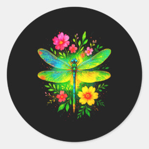 Dragonfly beauty - earth day watercolor art classic round sticker