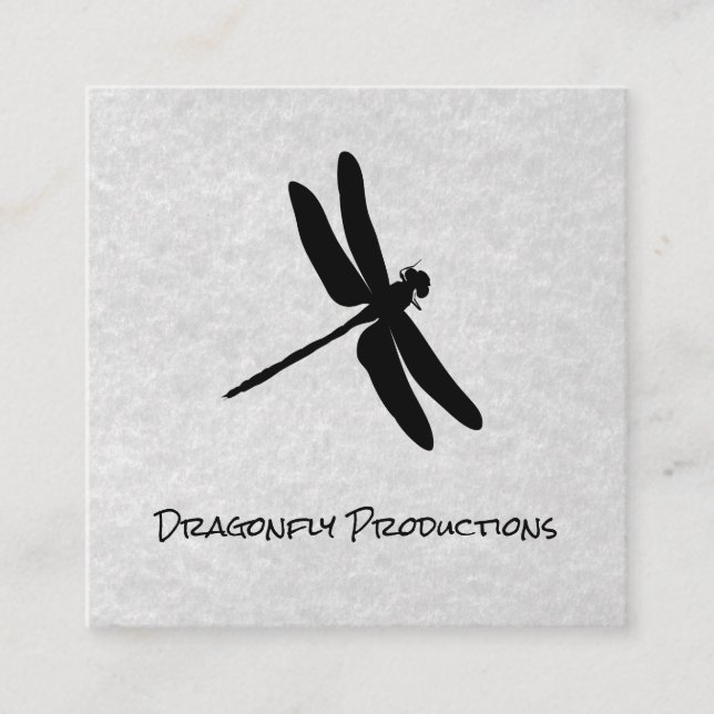 Dragonfly (black) grey texture square business card (Front)